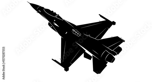 Black Silhouette of a Fighter Jet in Steep Descent