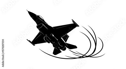 Silhouette of a Black Fighter Jet Ascending with Speed Trails