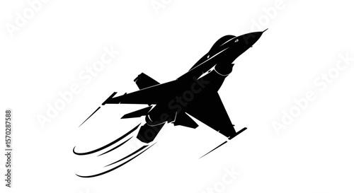 Black Silhouette of a Jet Fighter Aircraft in Flight