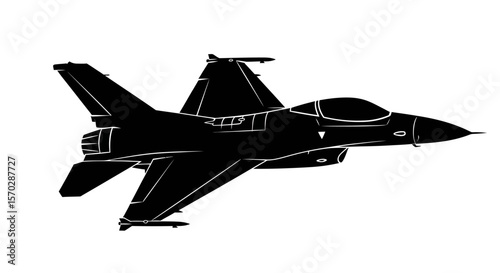 Black Silhouette of a Fighter Jet in Flight, Detailed Wings and Missiles