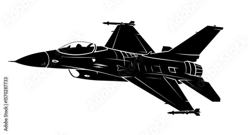 Black and White Silhouette of a Modern Fighter Jet in Flight