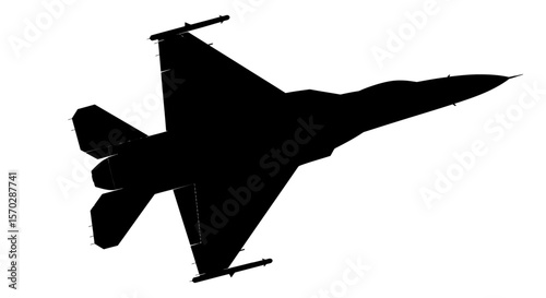 Silhouette of a Modern Military Jet Fighter with Missiles on Wings