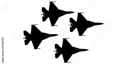 Four Black Fighter Jet Silhouettes in Flight Formation