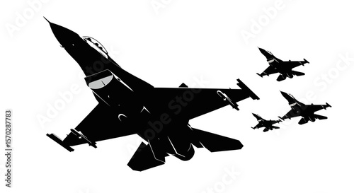 Silhouette of a Jet Fighter Aircraft in Flight Formation