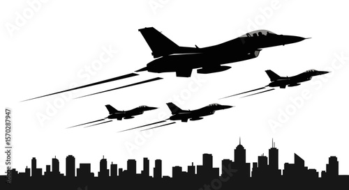 Silhouette of Fighter Jets in Formation, Air Superiority Display