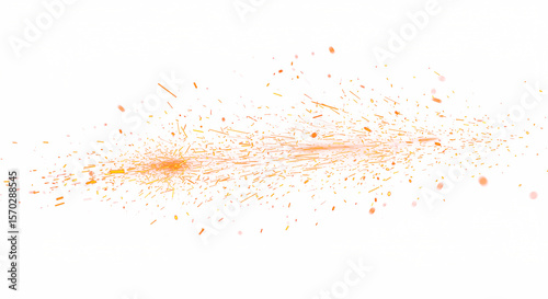 Foto Dynamic burst of golden sparks and embers radiating outward in a horizontal spray