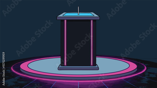 Matte Black Podium with Neon Pink Glow.
