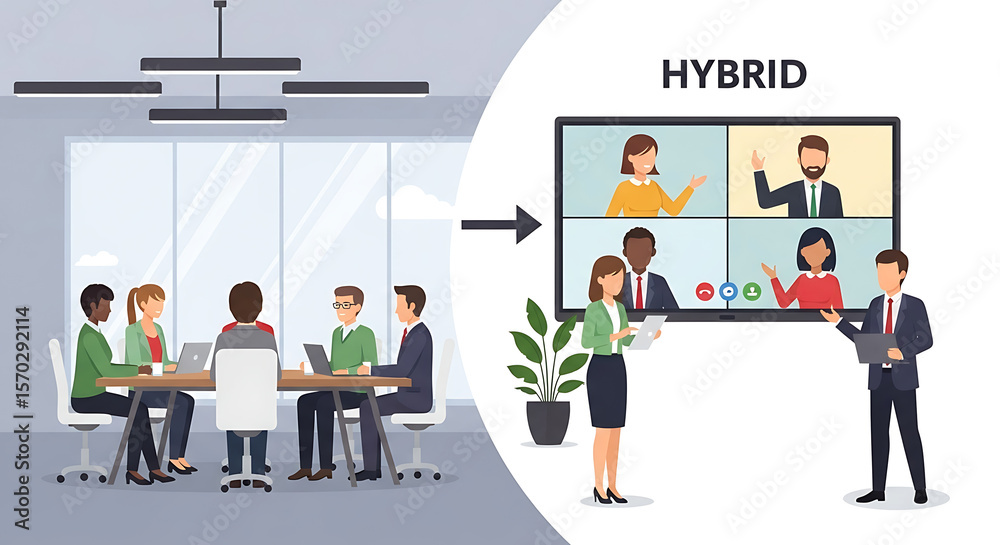 Fototapeta premium Transitioning to Hybrid Work A Visual Guide to the Future of Office Collaboration