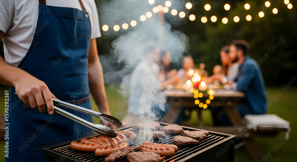 Fototapeta premium Summer Evening BBQ: Grilling Delicious Food for a Festive Backyard Gathering