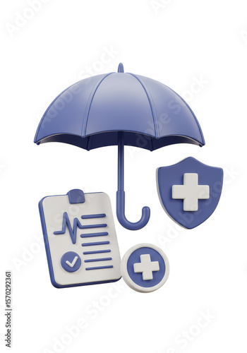 3D Render Medical Insurance Under Umbrella Health Protection Isolated