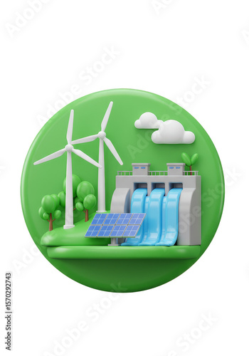 3D Render Renewable Energy Power Generation Green Eco Illustration