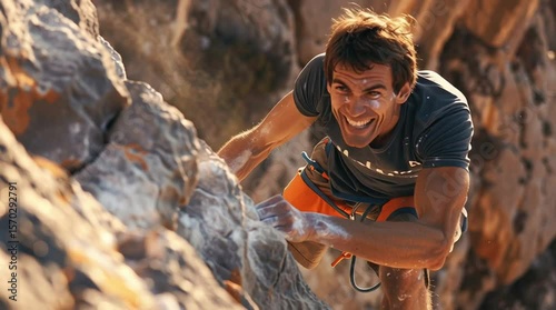 Conquering Heights: An athletic individual fearlessly tackles a sheer cliff face, exuding strength and focus.