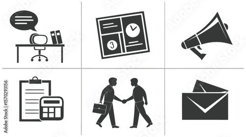 Business and Communication Icons Vector Set in Solid Style
