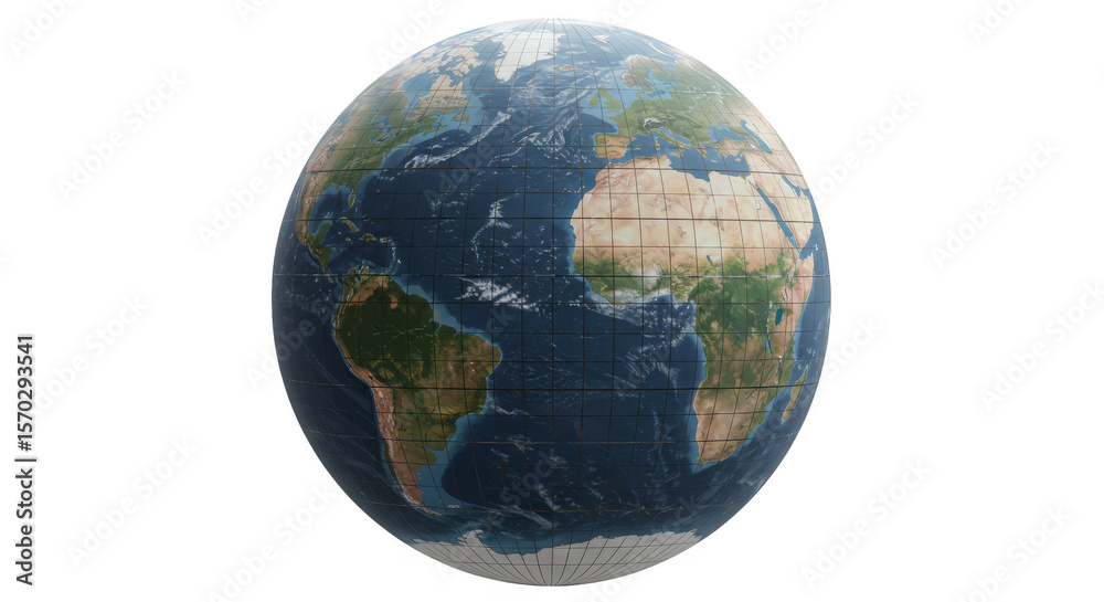 Fototapeta premium 3D Rendering of Earth Globe Detailed World Map Transparent Background