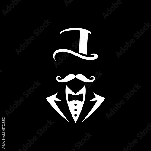 silhouette vector of tuxedo man top hat mustache  
