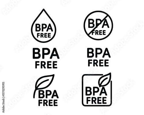 BPA Free Icon Set for Safe Packaging and Products with Leaf Accents