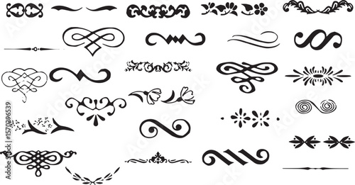 Tableau sur toile Classic ornate black scrollwork and flourish dividers: elegant vintage decorative design elements