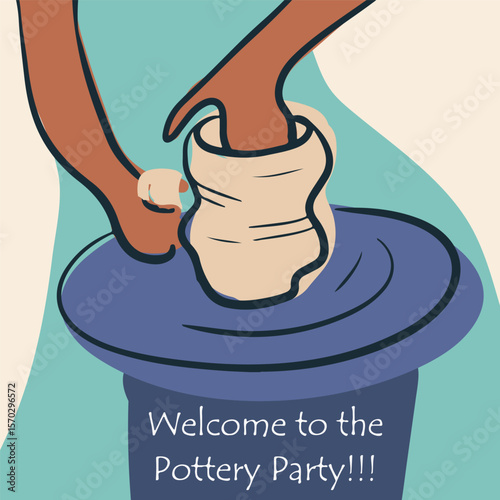 Pottery workshop flyer concept, invitation, pottery party. Hand drawn flat vector illustration