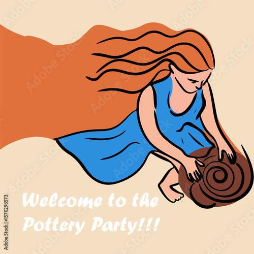 Pottery workshop flyer concept, invitation, pottery party. Hand drawn flat vector illustration