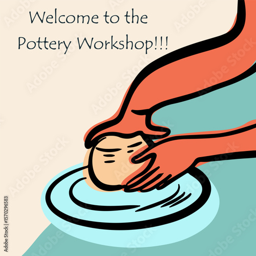 Pottery workshop flyer concept, invitation, pottery party. Hand drawn flat vector illustration