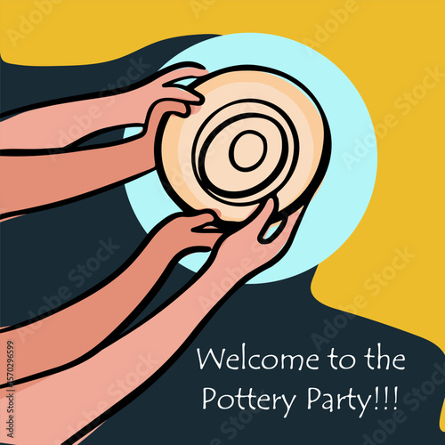 Pottery workshop flyer concept, invitation, pottery party. Hand drawn flat vector illustration