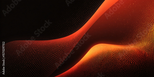 Abstract wavy background with orange gradient. black. bright colors. particles. dots. banner. modern. textural illustration. dark style.