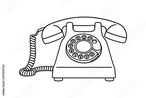 Classic Rotary Telephone Vector Illustration with Detailed Dial and Cord
