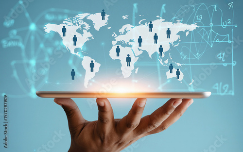 Global network connections digital world map image
