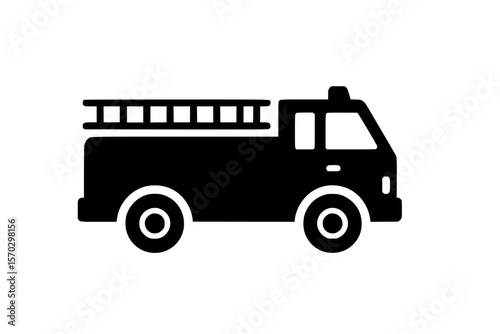 Silhouette of a Fire Truck, Black Color Isolated on White Background