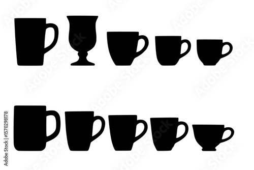 Variety of Silhouetted Drinkware Shapes in Black on White Background