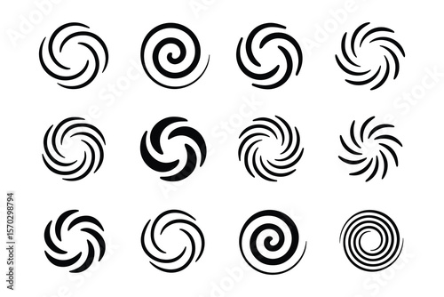 Collection of Abstract Swirl Shapes in Black and White Vector Illustration