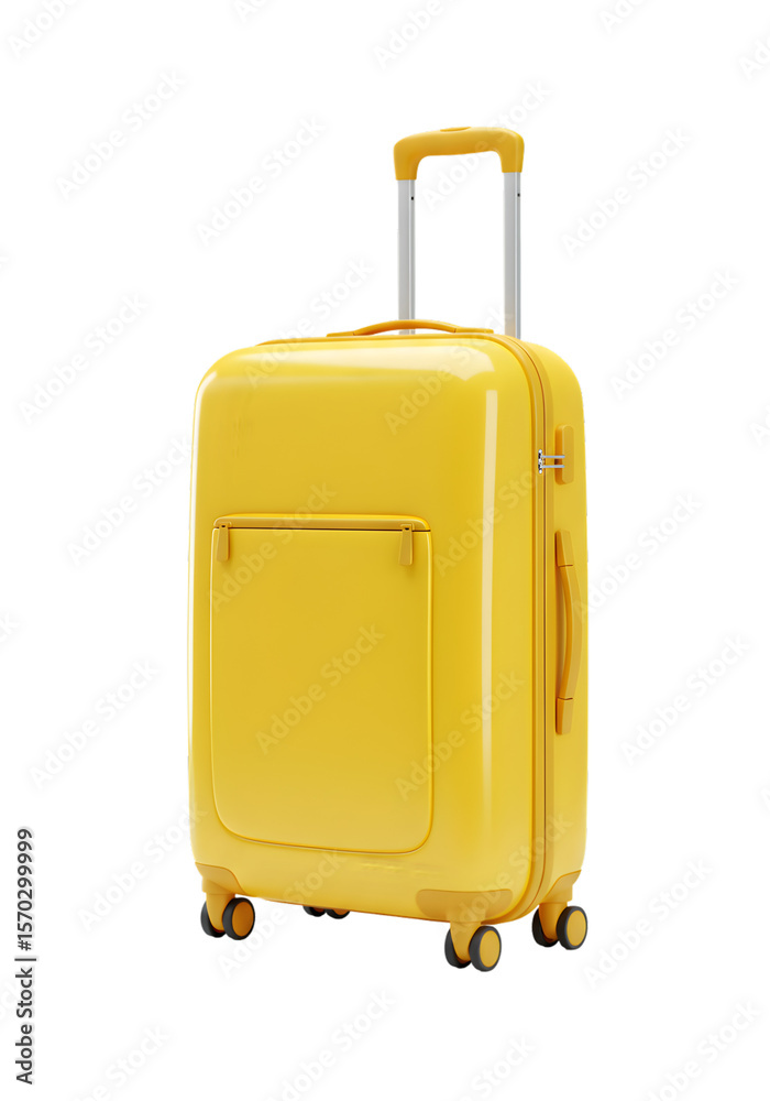 Bright Yellow Rolling Suitcase Isolated on Transparent Background Bright Yellow Rolling Suitcase Isolated on Transparent Background