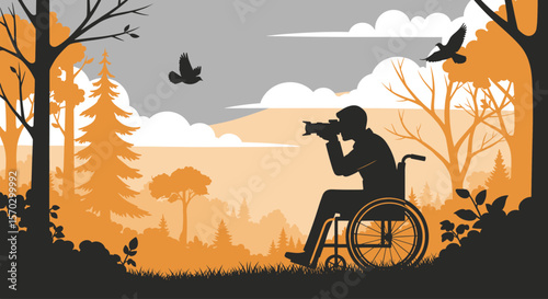 Male Wheelchair Photographer in Forest Silhouette
