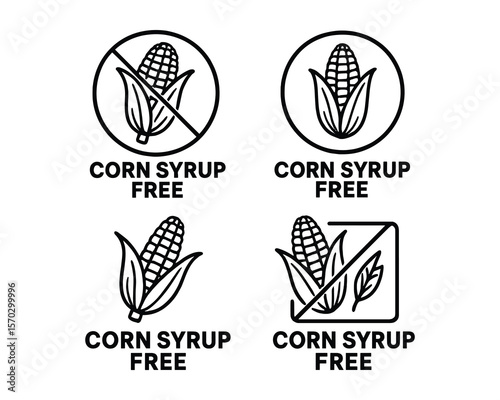 Corn Syrup Free Icons Set Featuring Natural Sweeteners and Healthy Choices