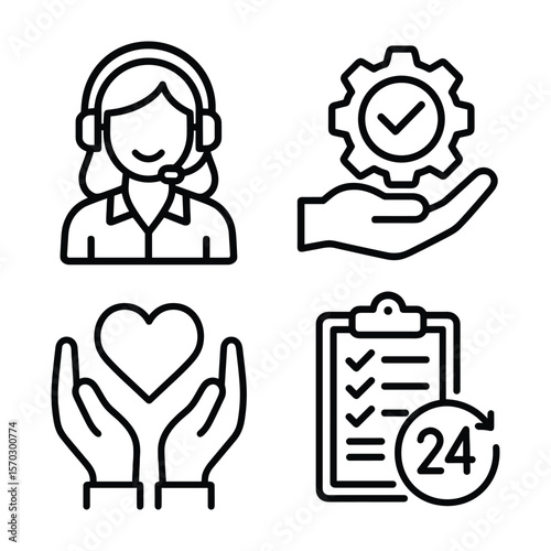 Customer Support Service Icons Set Outline Style Assistance and Help Symbols
