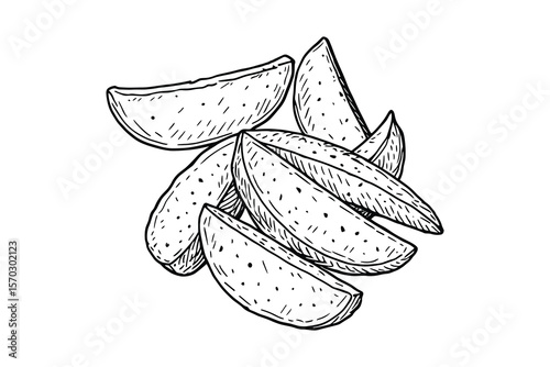 Detailed Hand Drawn Potato Wedges Illustration Isolated on White Vector