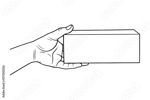 Detailed Hand Holding a Rectangular Box Illustration Vector Graphic