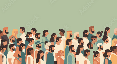 Diverse Crowd Gathers, Representing Unity, in a Minimalist Style with Copy Space, for a global community concept.