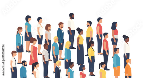 Diverse crowd standing together represents unity with a teamwork concept and copy space.