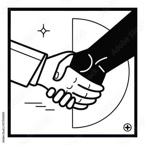 Abstract Black and White Handshake:  Modern Minimalist Business Partnership Concept