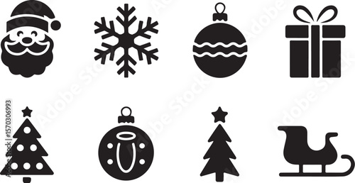 Santa Sleigh and Reindeer Vector Set

