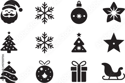 Santa Sleigh and Reindeer Vector Set

