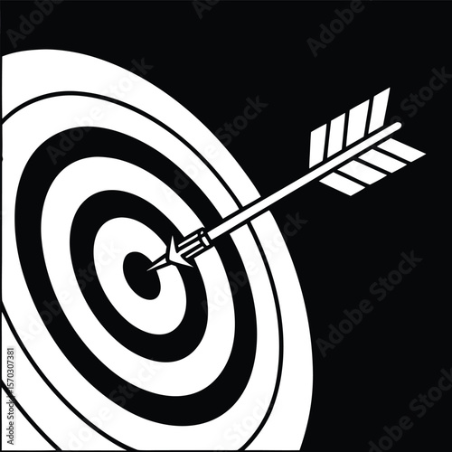 Arrow Hitting Bullseye on Target – Black and White Vector Illustration