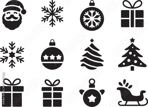 Festive Holiday Icons Bundle | Black Clipart

