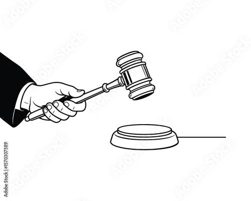 Gavel Striking Sound Block in Courtroom Illustration of Justice System