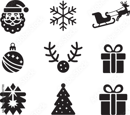 Festive Holiday Icons Bundle | Black Clipart

