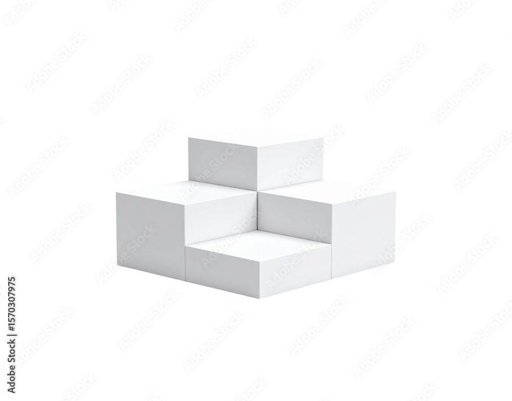 Obraz premium Minimalist White Cube Display Platform with Geometric Stair Step Design.