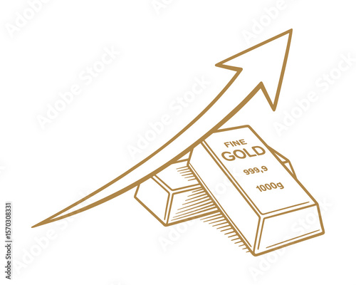Gold Bullion Bars with Upward Arrow Symbolizing Financial Growth Trend