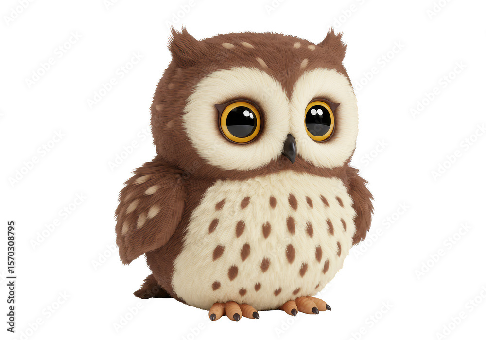 Naklejka premium Cute Furry Brown Owl Toy Isolated Transparent Background