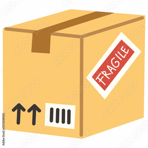 Carton box with fragile sticker in flat hand-drawn style. Great for packaging labels, fragile goods delivery, ecommerce logistics, and product shipping visuals.